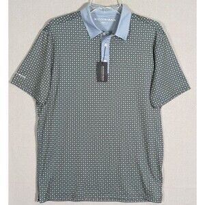 NWT Mizzen Main Versa Polo Mens M Gray Blue Geometric Trim Fit Performance Golf